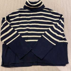 GAP Navy and Cream Striped Turtleneck Sweater
